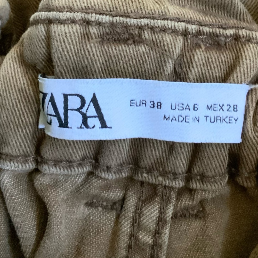 ZARA Baggy Brown Paperbag High Waisted Jeans Pants Size 6 - Picture 4 of 5